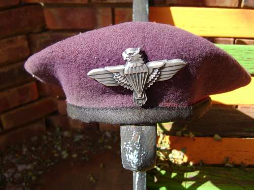 SA. 44 PARACHUTE BRIGADE BERET AND 44 BRIGADE CAP BADGE.
