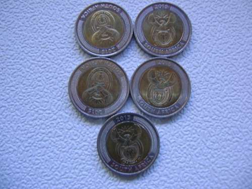 2015 COINAGE OF GRIQUA TOWN R5. BID PER COIN TO TAKE ALL 5.