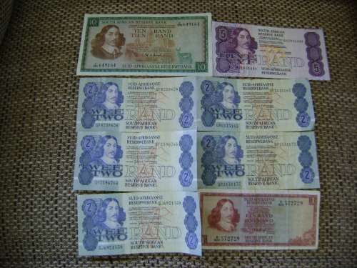 COLLECTION OF VERY PRESENTABLE VAN RIEBEECK  BANKNOTES.  BID PER NOTE TO TAKE ALL 8.SEE DESCRIPTION.