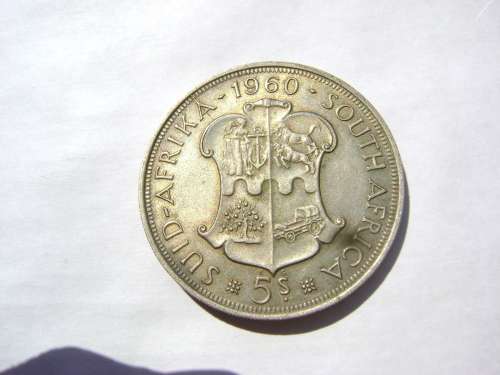 1960 UNION OF SA SILVER 5 SHILLING COIN