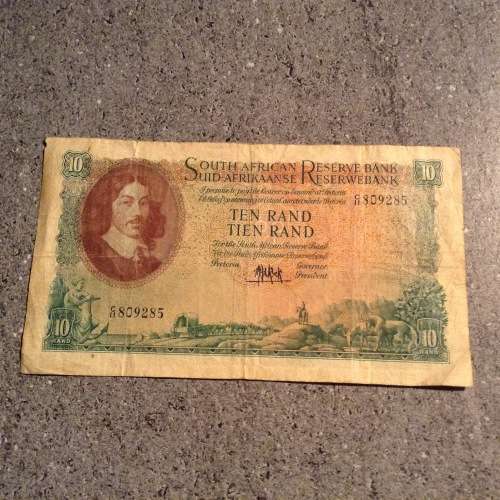 1961 MH. DE. KOCK  FIRST AND FINAL ISSUE RAND 10 BANKNOTE . GREAT NOTE.