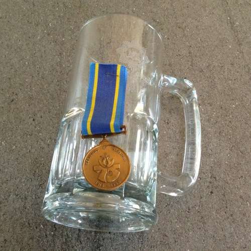 SAP GIGANTIC BEER TANKARD AND MEDAL  FEATURING OLD SAP. EMBLEM, ON BOTH. SEE DESCR.