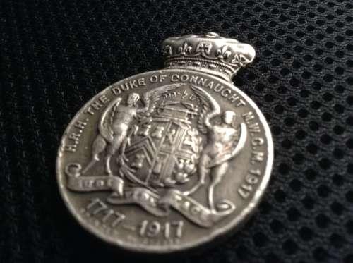 SOLID SILVER 1717--1917 DUKE OF CONNAUGHT H.R.H  M.W.G.M MEDAL.