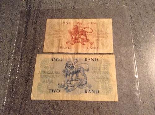 1961 MH DE KOCK ONLY ISSUE OF THE SA. RAND 1 AND  RAND 2 BANKNOTES.