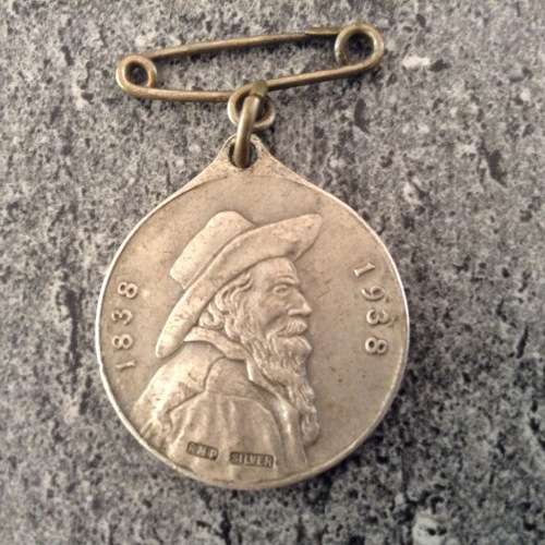 SILVER MEDAL CELEBRATING 100 YEARS OF VOORTREKKER MEN AND WOMEN . 1838----1938.