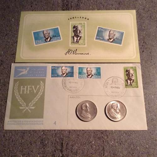 1967 SILVER H.F. VERWOERD ENG.AND AFR. 1RAND COINS IN COMMEMERATIVE VERWOERD FDC.