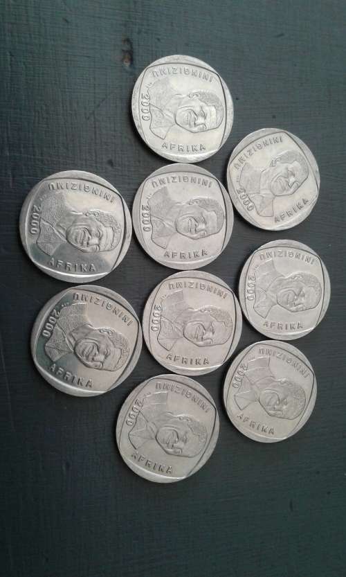 10 GREAT 2000 MANDELA SMILEY RAND 5 COINS .BID PER COIN TO TAKE ALL 10.