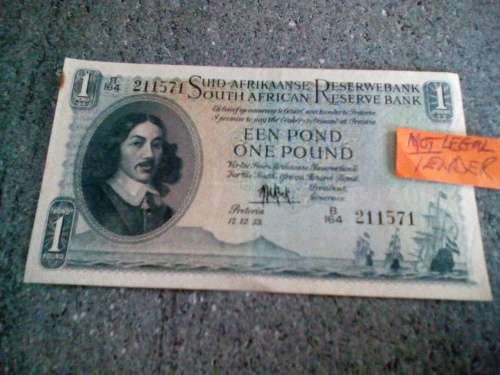 1953 MH DE KOCK UNION OF SA 1 POUND BANKNOTE.BETTER GRADE.