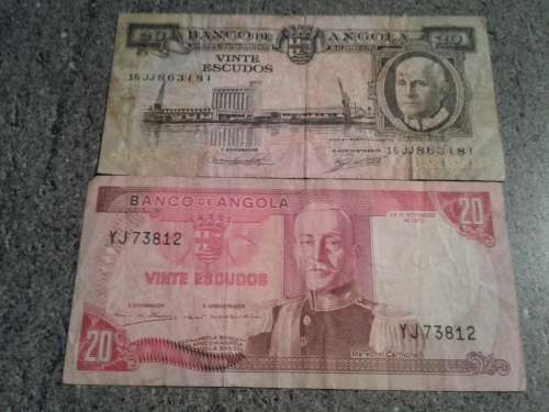 Rarities.1952 and 1972 Angolan 20 VINTE Escudos Banknotes.