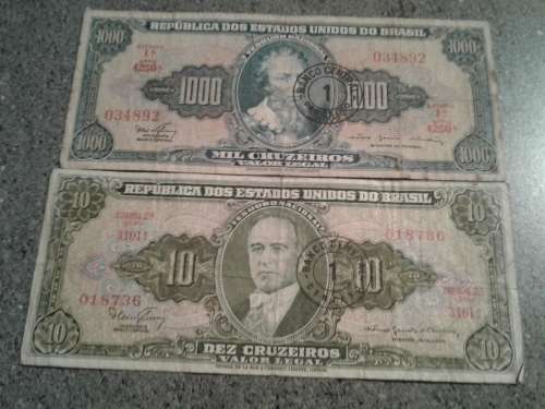 Rarities.1953 Mil Cruzeiros 1000 and a 1962 10 des Cruzeiros BRAZILIAN Banknotes.