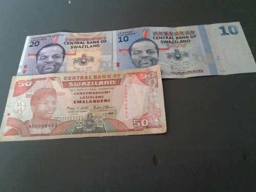 SWAZILAND 10,20 AND 50 EMALANGENI BANKNOTES.BID PER NOTE TAKING 3.