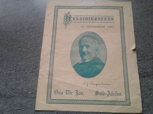 OFFICIAL INAUGURATION FESTIVAL programme of `DIE STEM VAN SUID-AFRIKA. 21 SEPTEMBER 1957 VOLKSLIED.