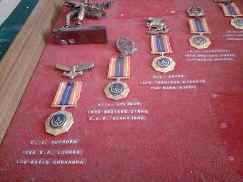 A Salute to 5 Bush War SADF. soldiers,with their unit badges and Pro Patria medals for Border duty.