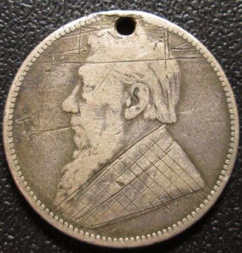 1894 ZAR Shilling, engraved with pipe and hat, trench art?
