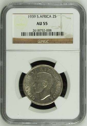 1939 Two Shillings NGC graded AU55!