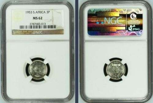 1953 Threepence (3d // Tickey) NGC graded MS62