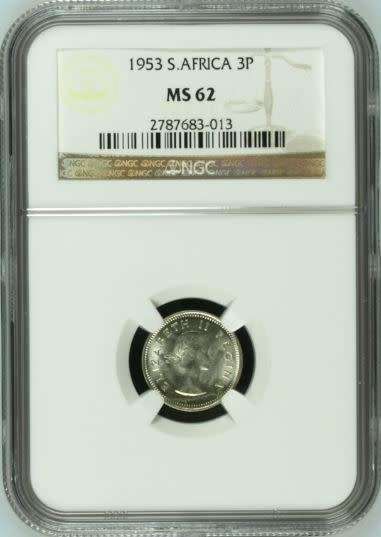 1953 Threepence (3d // Tickey) NGC graded MS62