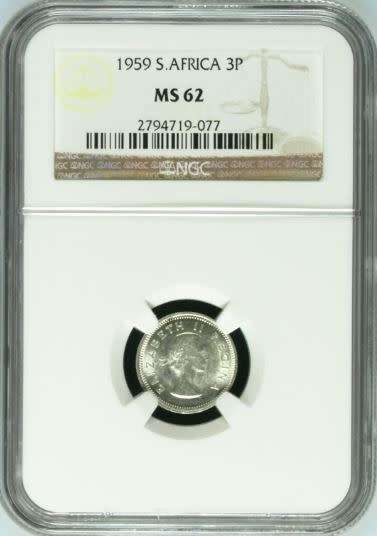 1959 Threepence (3d // Tickey) NGC graded MS62!!!