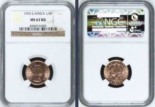 1953 Farthing (Quarter Penny // 1/4D) NGC graded MS63RD !!