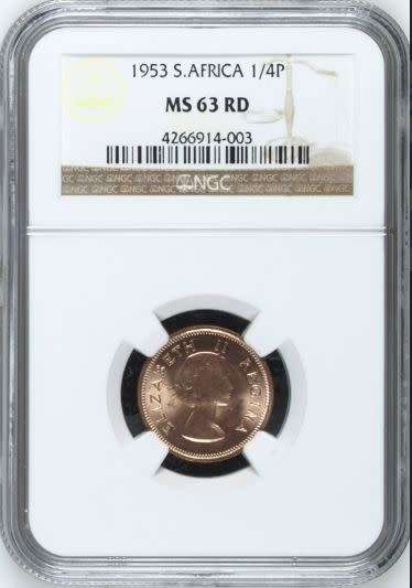 1953 Farthing (Quarter Penny // 1/4D) NGC graded MS63RD !!