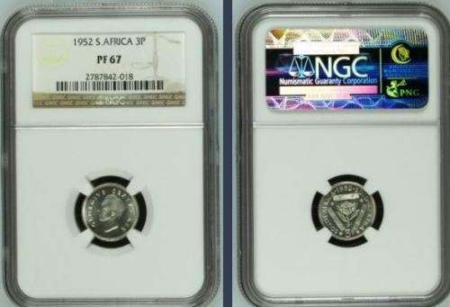 1952 Threepence (tickey // 3D) NGC graded PF 67  !!  Finest known!!