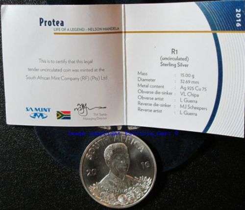 2016 Nelson Mandela Protea UNC Silver R1 coin!!