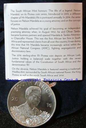 2016 Nelson Mandela Protea UNC Silver R1 coin!!