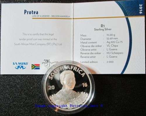2016 Nelson Mandela Protea Proof Silver R1 coin!!