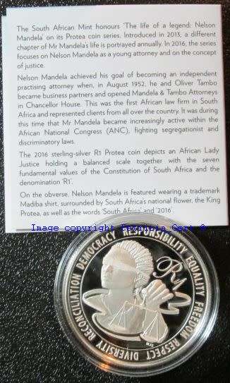 2016 Nelson Mandela Protea Proof Silver R1 coin!!