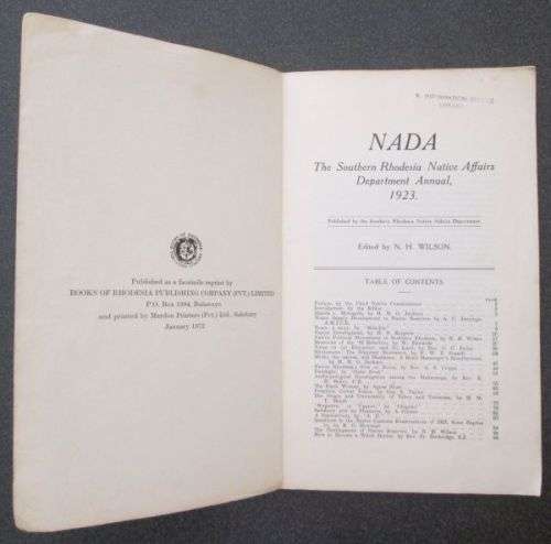 NADA The Southern Rhodesia Native Affairs Department Annual, No.1  1923
