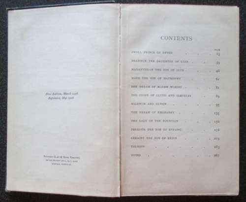 The Mabinogion with introduction by Rev. R. Williams, Everyman's Library Edited by Ernest Rhys, 1906