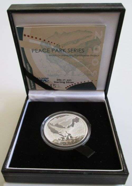 2009 Peace Park Series Silver Maloti Drakensberg Transfrontier Project Proof 20 cent