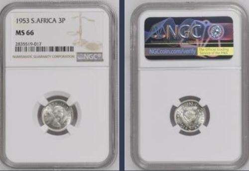 1953 THREEPENCE NGC GRADED MS66 !! SECOND FINEST KNOWN !!!