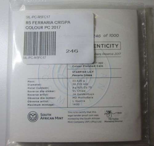 2017 R5 sterling-silver, Starfish Lily colour coin