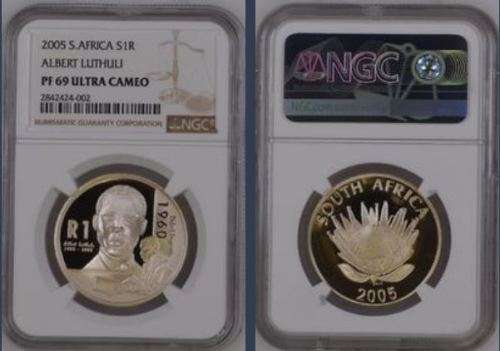 ** PF 69 ULTRA CAMEO ** 2005 ALBERT LUTHULI Protea Silver R1 NGC graded PF69!!