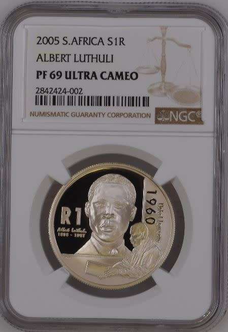** PF 69 ULTRA CAMEO ** 2005 ALBERT LUTHULI Protea Silver R1 NGC graded PF69!!