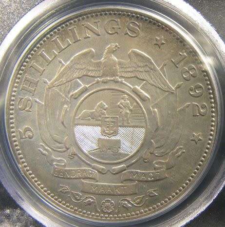 1892 ZAR Crown (Five Shillings) PCGS graded AU55, great coin, have a look!