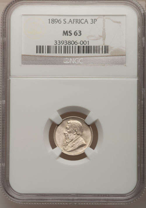 1896 ZAR Threepence NGC graded MS63!