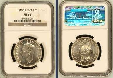 1948 Half Crown // 2.5 Shilling , NGC graded MS62 !!