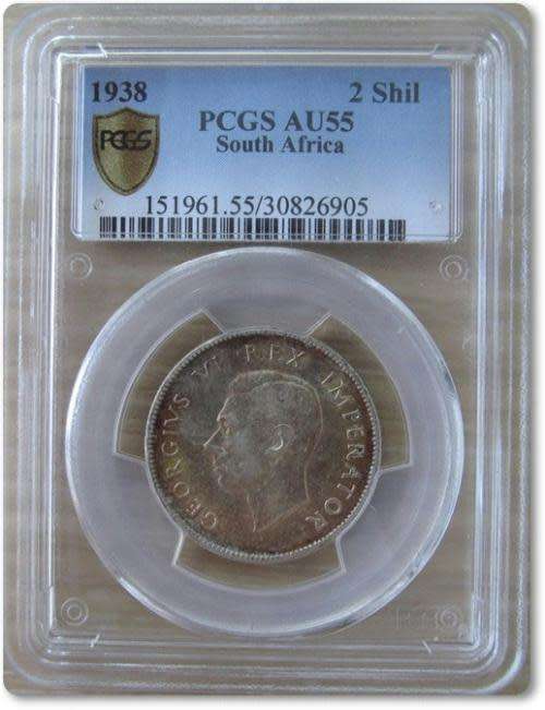 1938 Two Shilling, PCGS graded AU55, Very nice and highly collectable scarce coin.