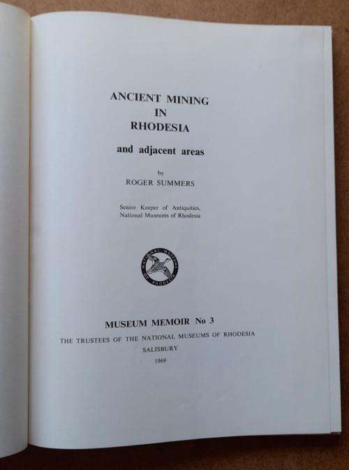 Ancient Mining in Rhodesia, Roger Summers, 1969, with map