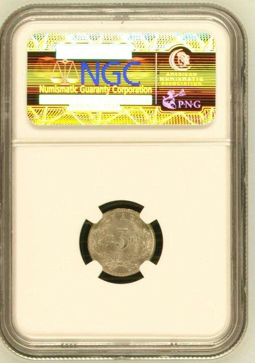 1893 ZAR Threepence (Tickey // 3d) NGC graded MS62