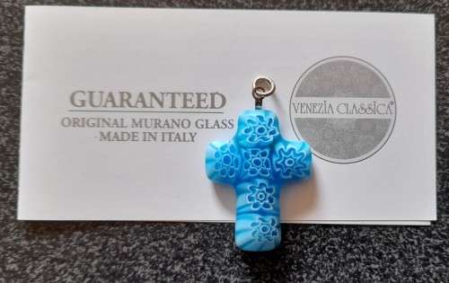 Murano Glass Blue Millefiori Cross Pendant, Local Stock, Unique