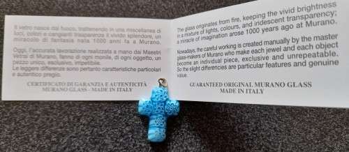 Murano Glass Blue Millefiori Cross Pendant, Local Stock, Unique
