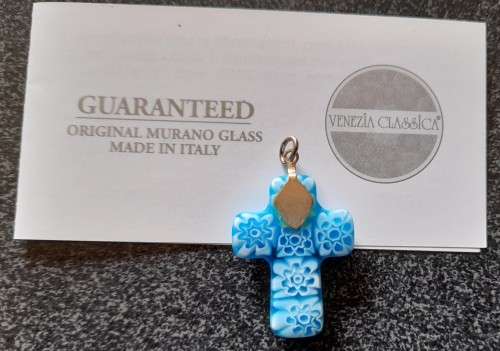 Murano Glass Blue Millefiori Cross Pendant, Local Stock, Unique