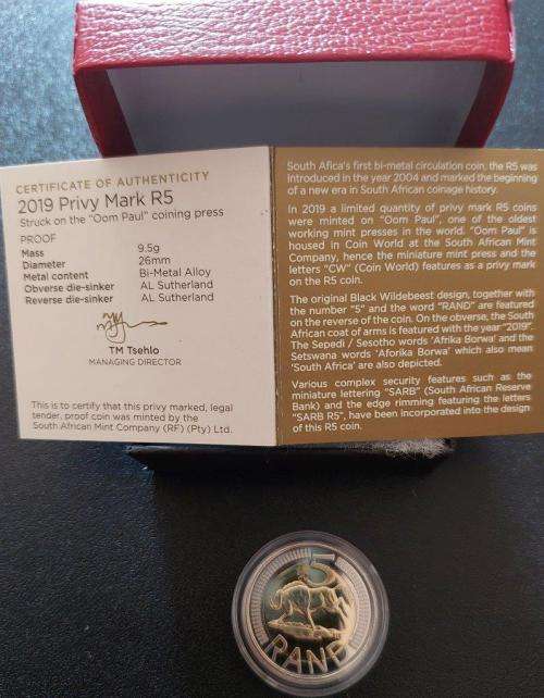 2019 `oom Paul` R5 with Coin World mintmark! Very Low Mintage