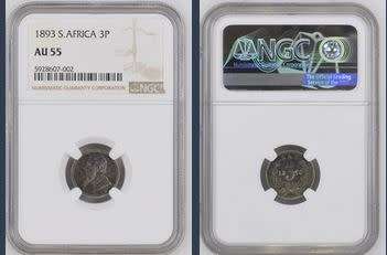 1893 ZAR Threepence (Tickey // 3d) NGC graded AU55