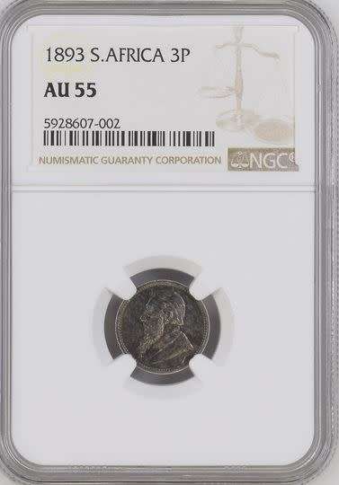 1893 ZAR Threepence (Tickey // 3d) NGC graded AU55