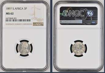 1897 ZAR Threepence (Tickey // 3d) NGC graded MS62