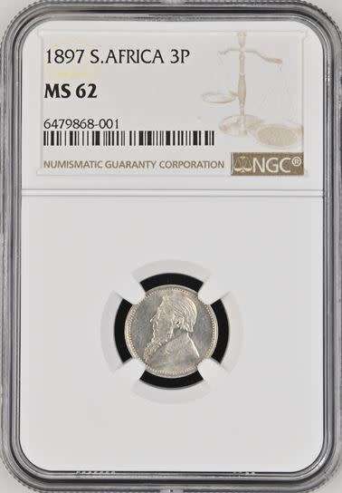 1897 ZAR Threepence (Tickey // 3d) NGC graded MS62